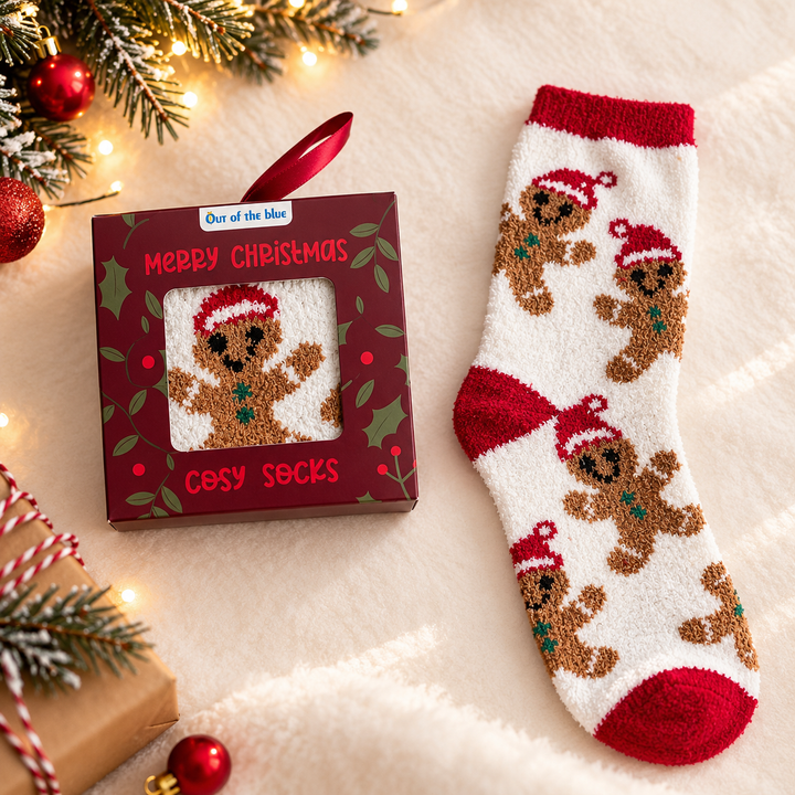 Chaussettes motif Pain d’épice dans une boîte cadeau de Noël