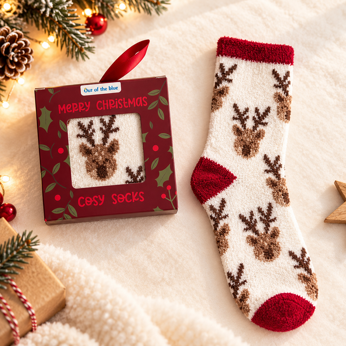 Chaussettes motif Renne dans une boîte cadeau de Noël