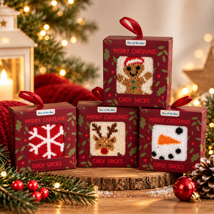 Chaussettes de Noël motif flocon dans une boîte cadeau