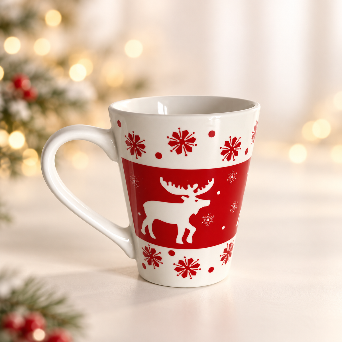 Mug de Noël Renne blanc au motif festif
