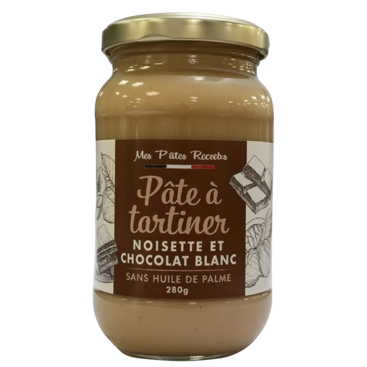 Pâte à tartiner gourmande aux noisettes et chocolat blanc