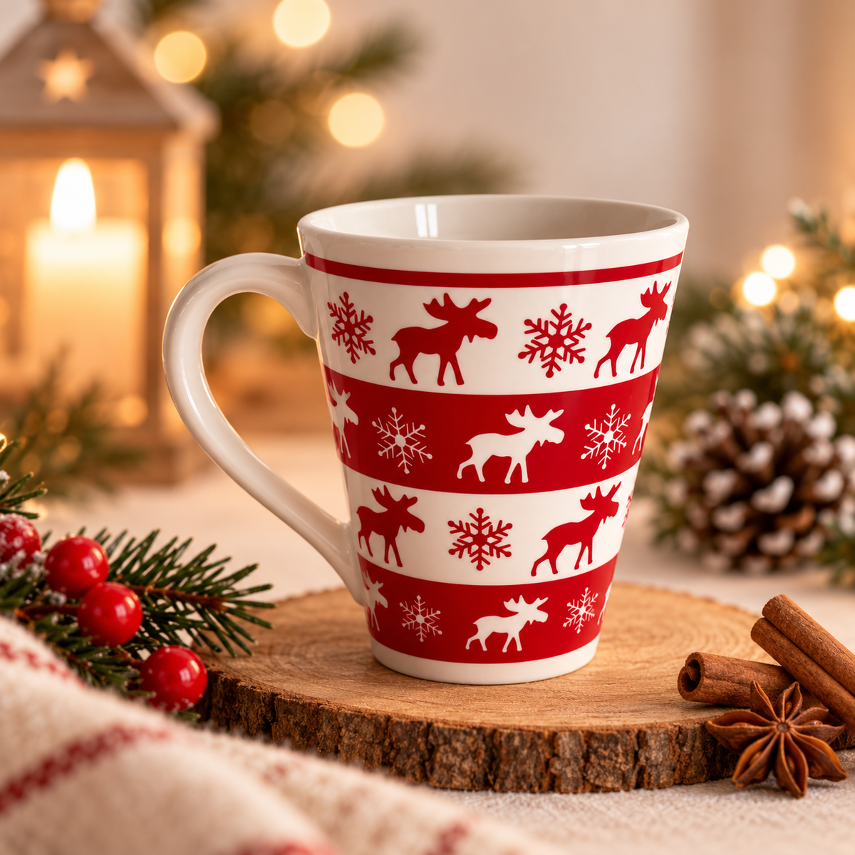 Mug de Noël décoré de rennes et de flocons