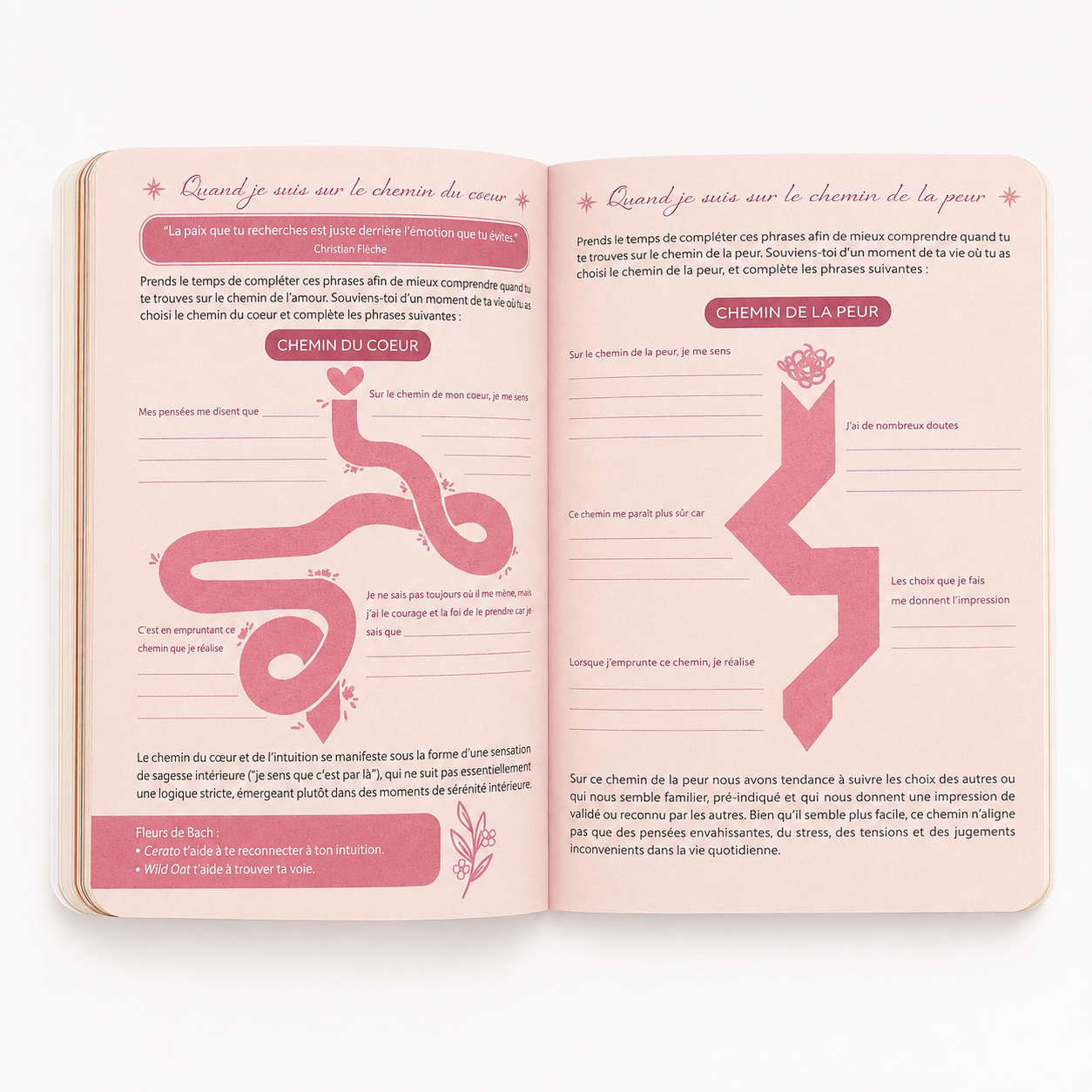 Pages intérieures du carnet bien-être pour écrire ses pensées et ses objectifs
