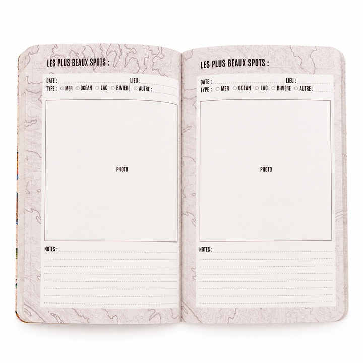 Pages intérieures du carnet de pêche pour écrire ses observations et récits