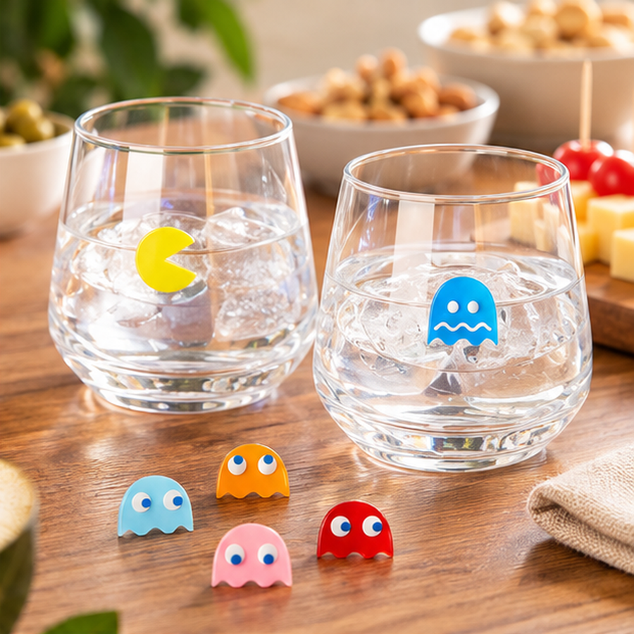 Lot de 6 marque-verres Pac-Man colorés en silicone