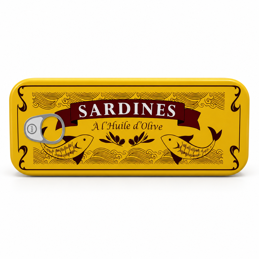 Tire-bouchon sardine cadeau dans boîte rétro en métal